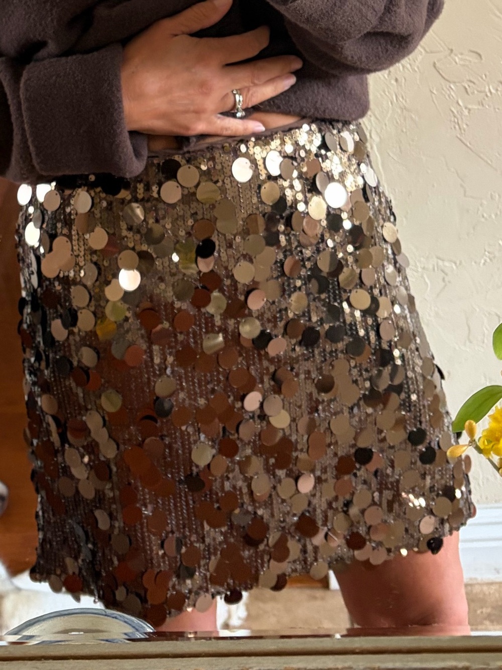 LOFT Brown Sequin Mini Skirt